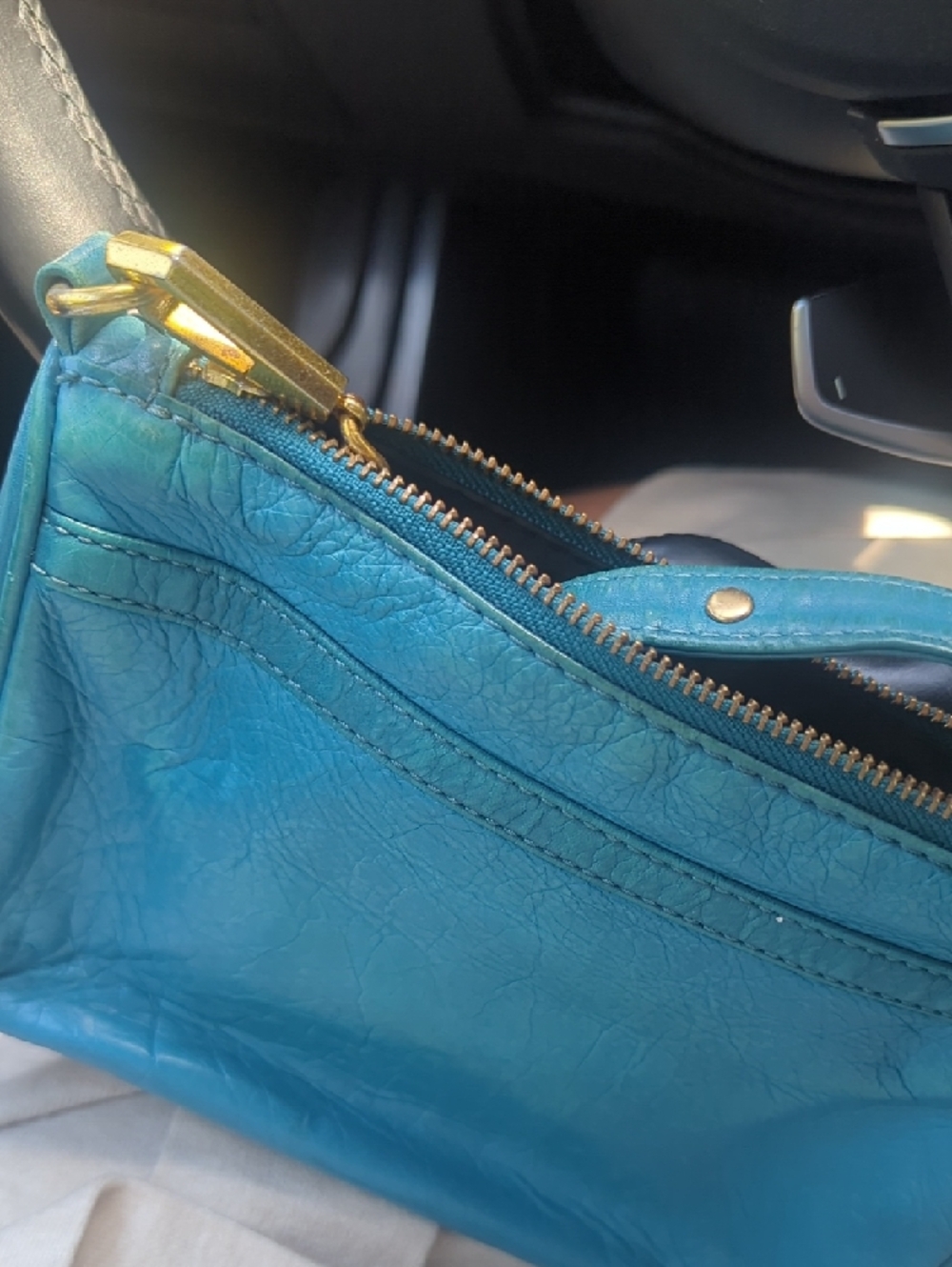 Teal Leather Crossbody Bag with Gold Hardware - Picture 3 of 7
